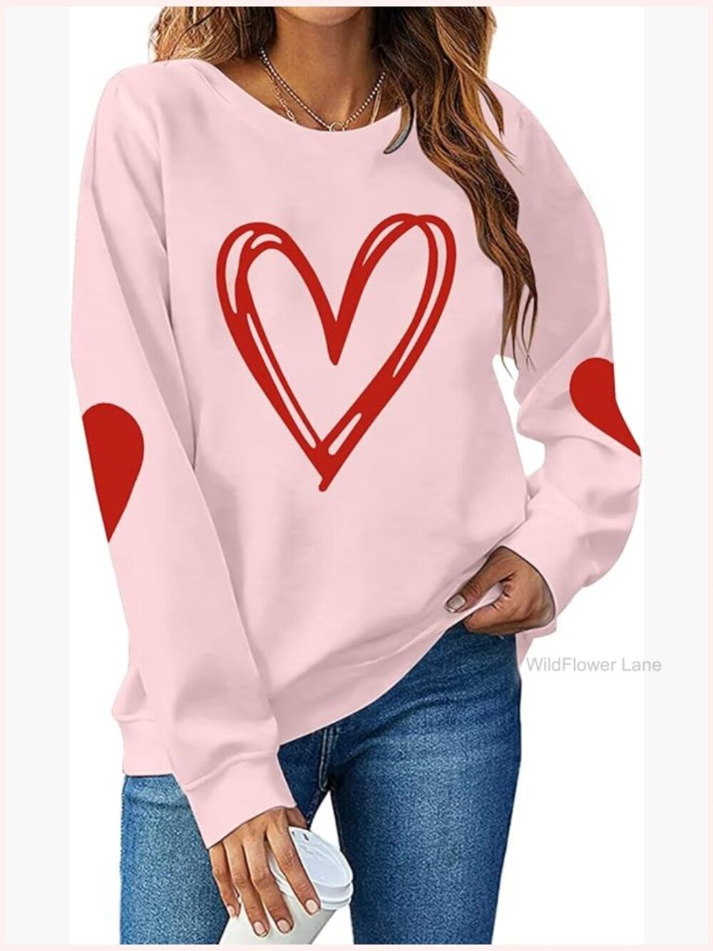 Valentine's Day Love Heart Graphic Long Sleeve Pullover Sweatshirt